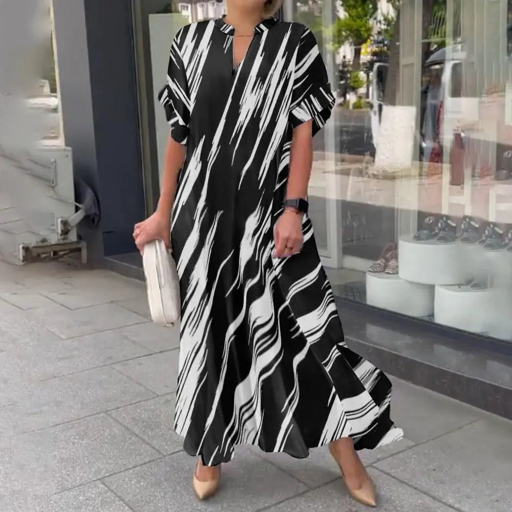 🎉New Product Launch💐– V-Neck Striped Maxi Dress（50% OFF）