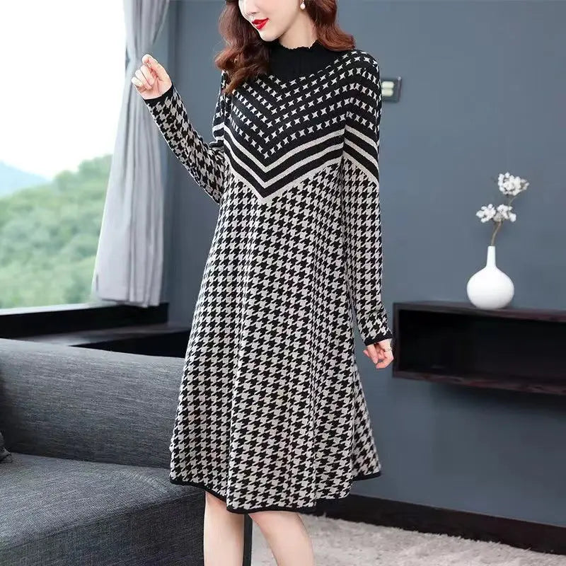 Printed Plaid Knit Dress