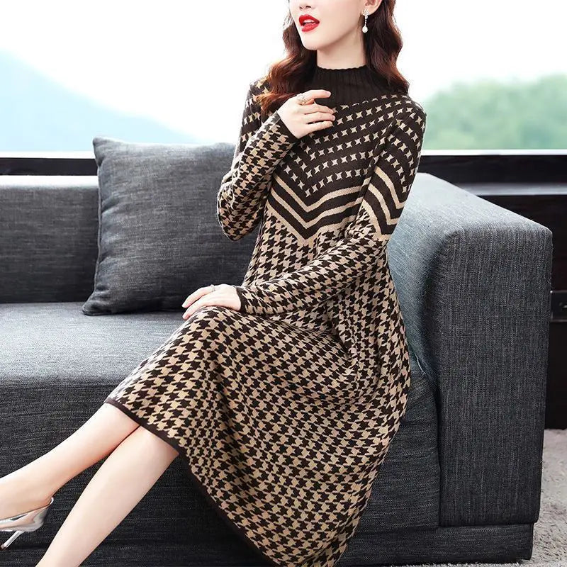 Printed Plaid Knit Dress