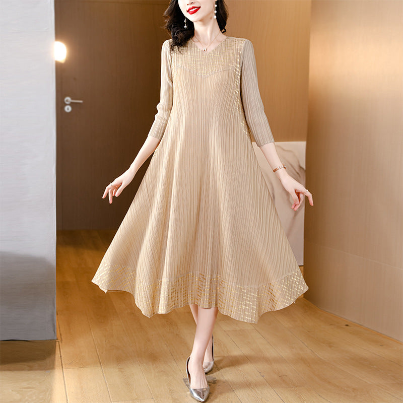 💃Midi Sleeve Pleated V-Neck Loose Dress （80% OFF）